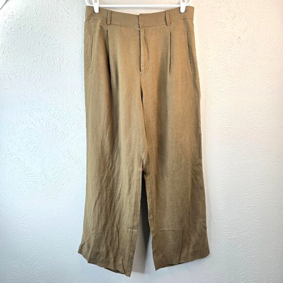 Everlane 100% Linen Wide Leg Pants High Waisted Green Sz 14 Minimalist Trousers - Picture 1 of 10